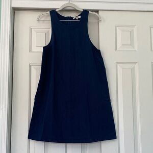 Madewell Navy Linen-blend Shift Dress - with pockets